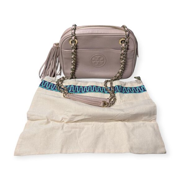 Tory Burch Tan Leather Tassel Chain Shoulder Bag w/ Dust Bag Western Boho‎ Chic - Picture 1 of 12